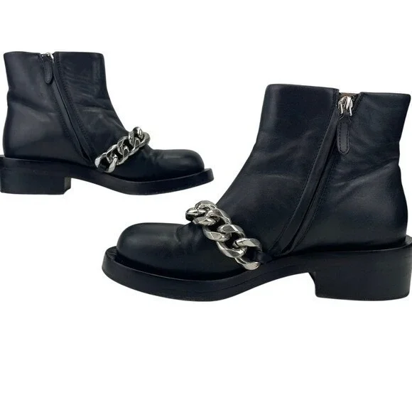 GIVENCHY Womens (6) Leather Chain Moto Combat Ankle Zip Boot Grunge Y2K Bag - Picture 4 of 12